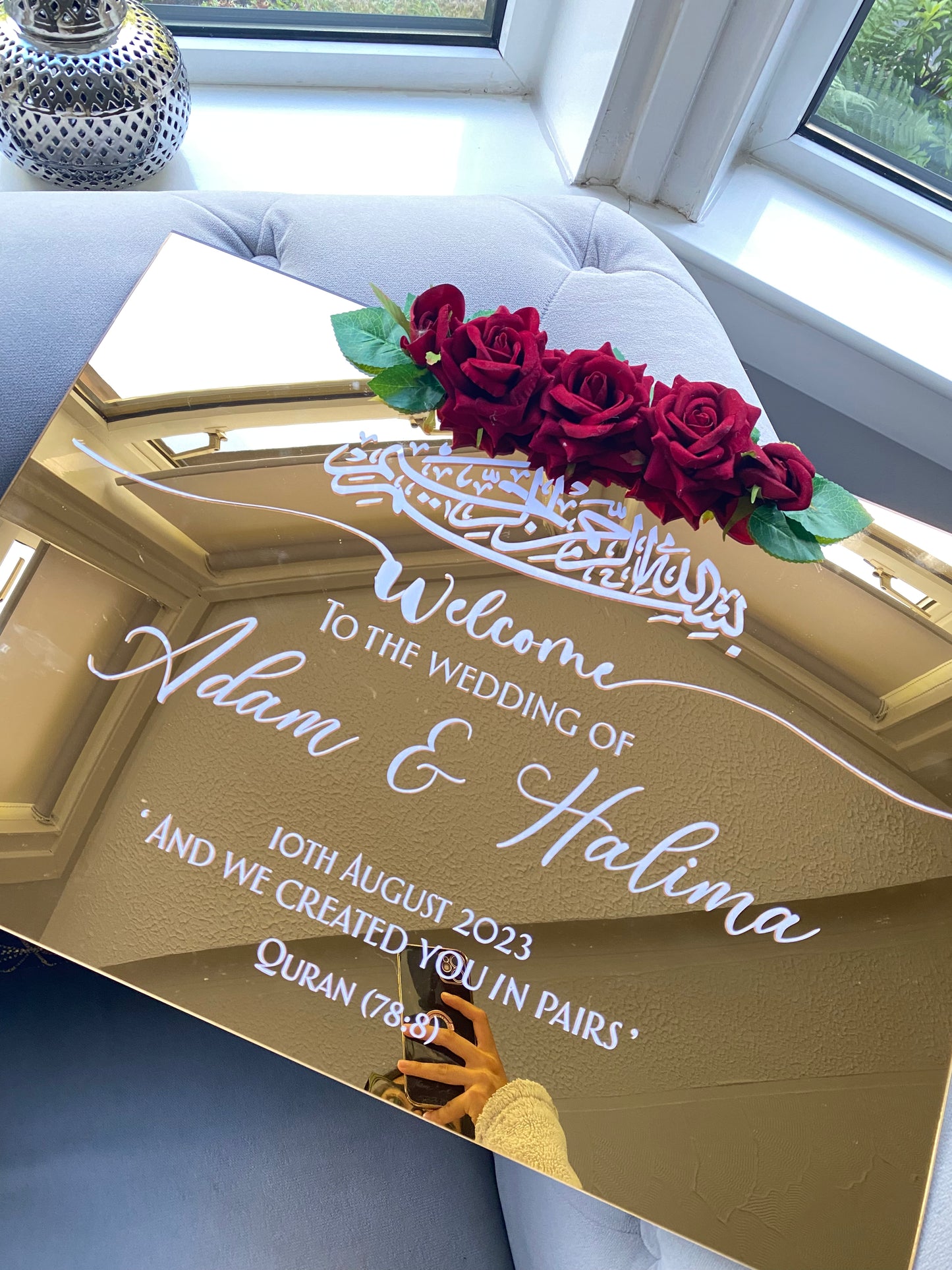 Gold acrylic mirror sign
