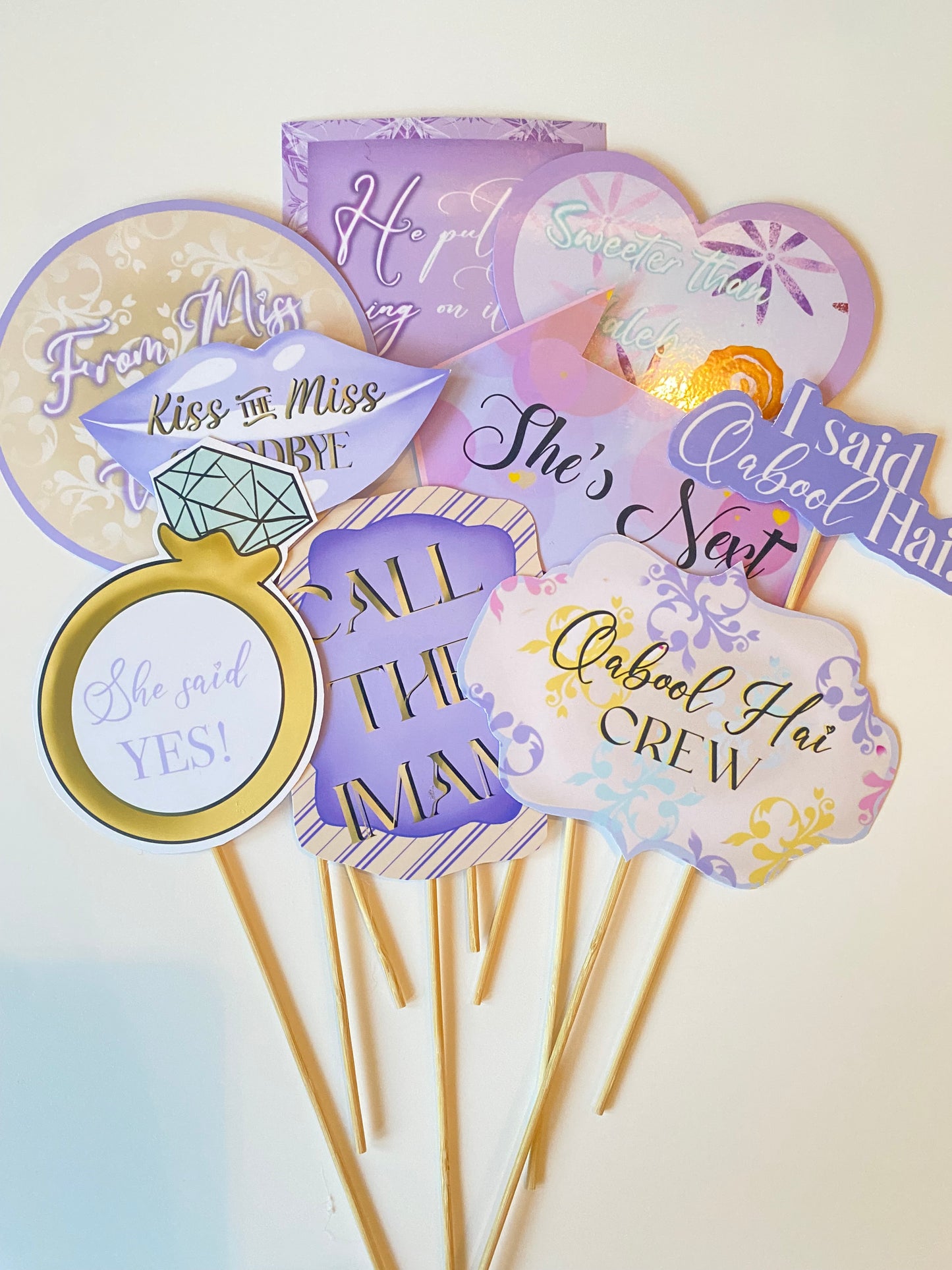 Purple bridal shower props x10